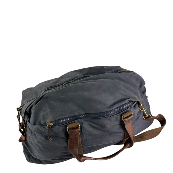 HTF Genuine J CREW Abingdon Weekender Navy Blue Waxed Canvas Leather Duffle Bag - Picture 5 of 13